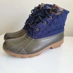 Sperry Saltwater Quilted‎ Wedge Tide Wool Blue Brown Duck Boots Women Size 7